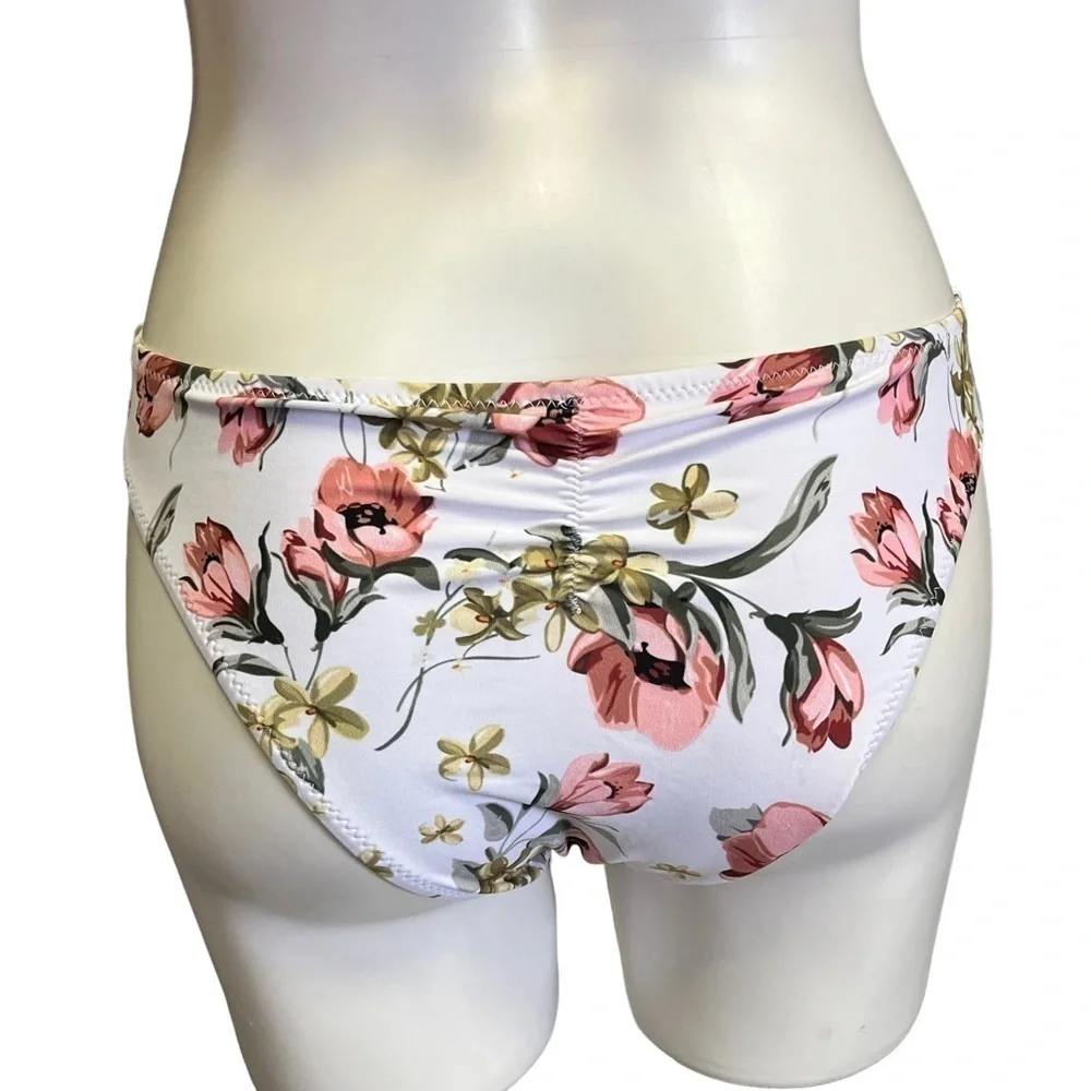YELLOW Off The Shoulder Ruffle Bikini Floral Bottoms Medium NWT Cupshe Envya